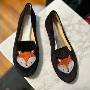 Lands’end Black Velvet Red Fox Enbossed Flats